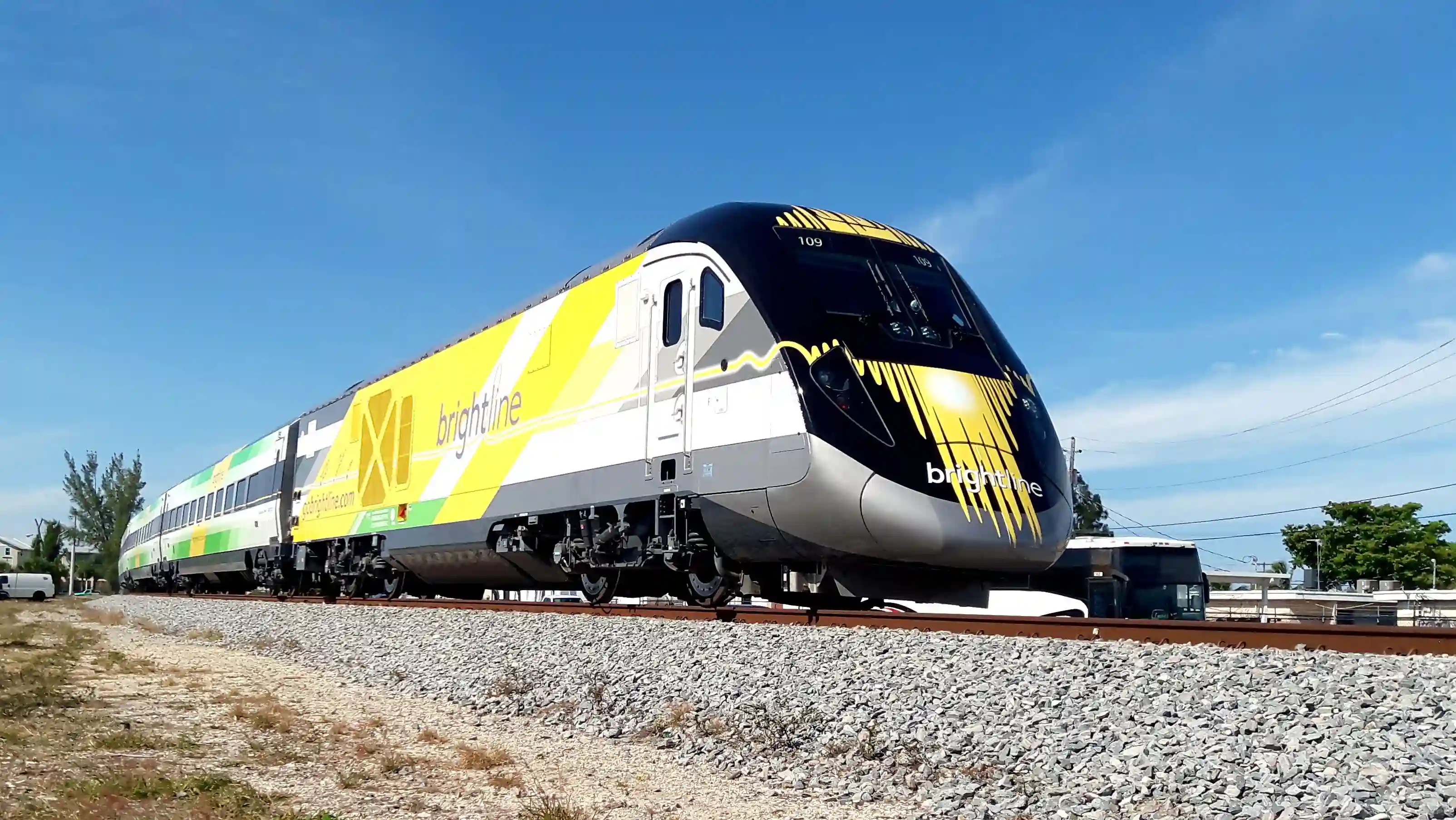 A photograph of a Brightline train.