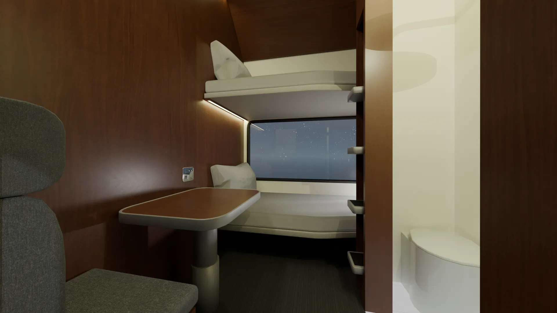 Computer rendering of private sleeping cabin concept.