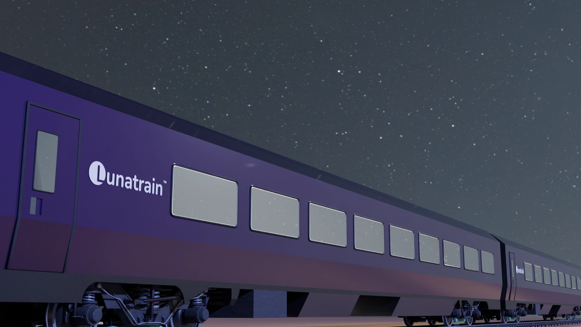 A computer rendering of a Lunatrain train.