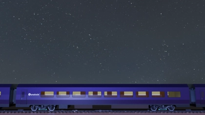 Rendering of Lunatrain under the night sky.