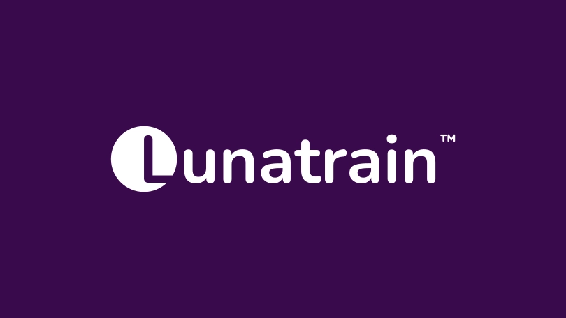 Lunatrain logo in white on a purple background.